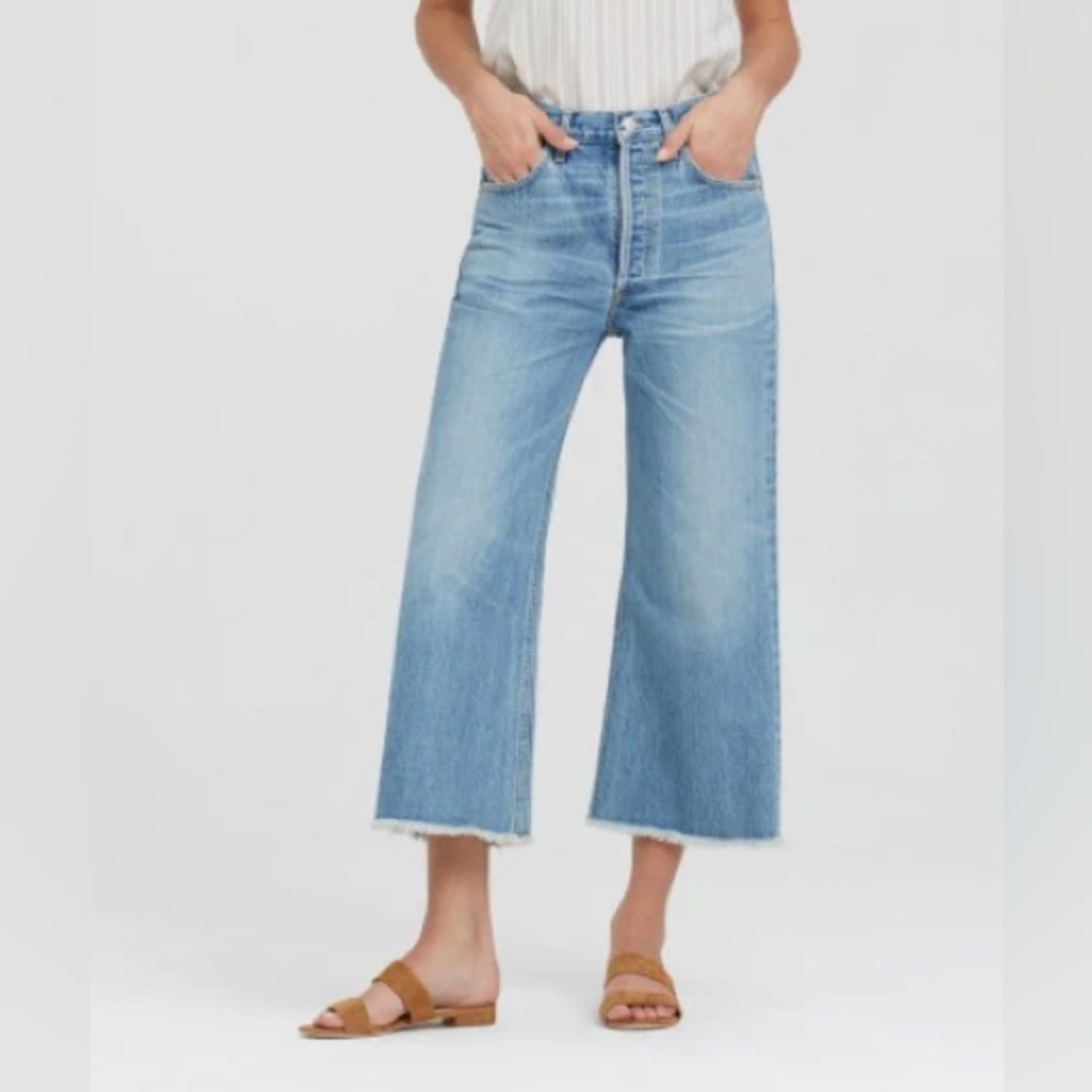 Citizens of Humanity COH Emma Wide Leg Blue Jeans Fray GUC Sz 25 Button Fly high